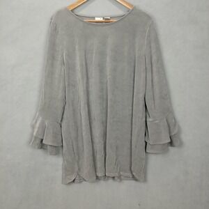 Chico's‎ Travelers Tunic Top Womens 12/14 Gray Stretch Round Neck 3/4 Sleeves